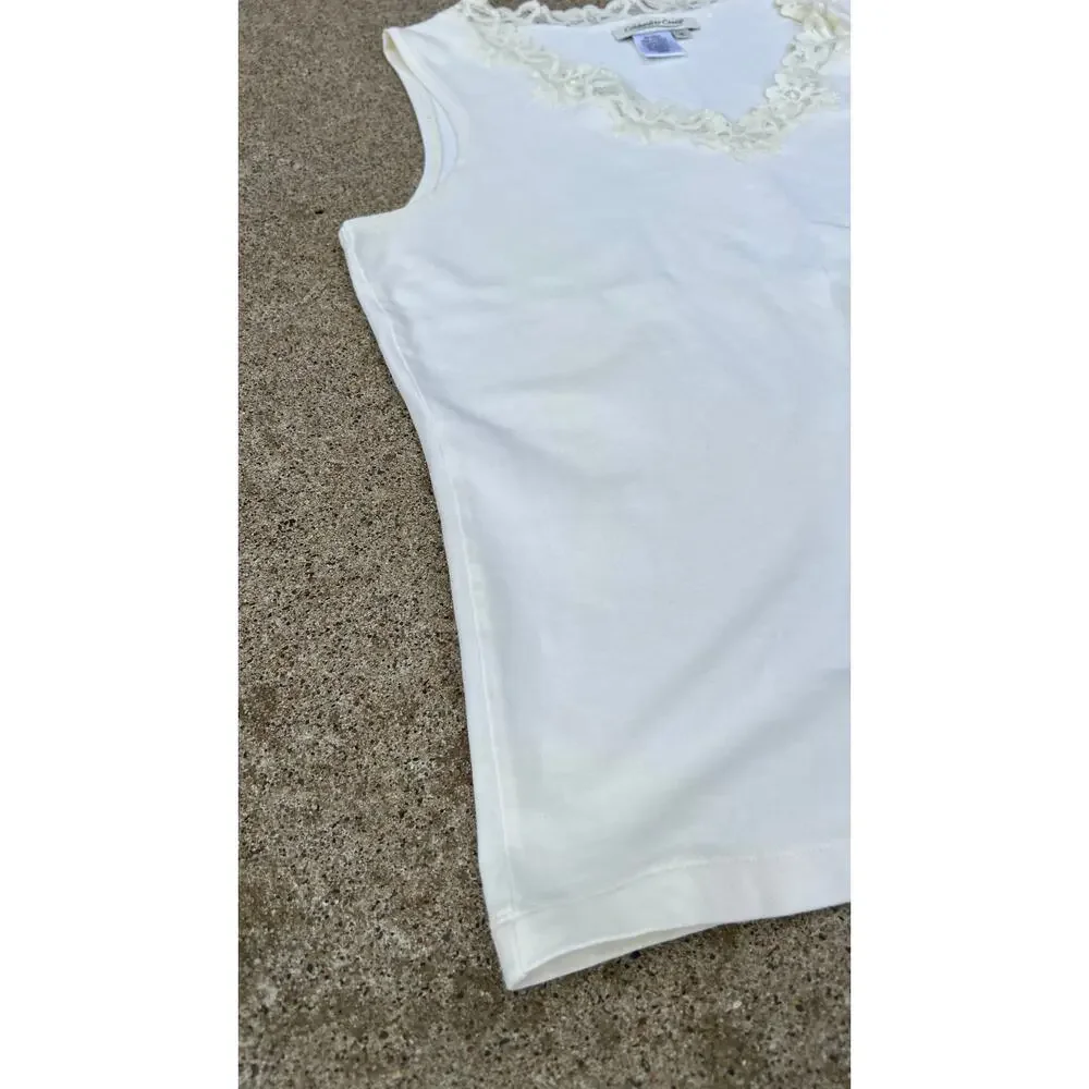 Vtg Coldwater Creek Blouse Medium Y2K Cottagecore Minimalist Sleeveless Tank Top
